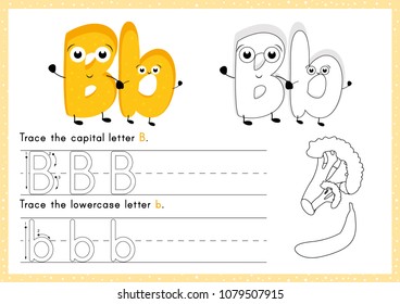 Worksheet.Alphabet activity for pupil.Tracing letter A-Z. Colouring page. Vector illustration. Printable page.