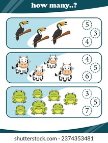 Worksheets for children counting animals vector