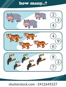 Worksheets for children counting animals vector