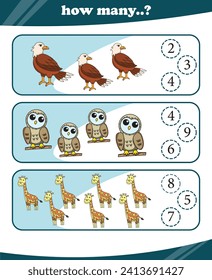 Worksheets for children counting animals vector