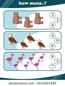 Worksheets for children counting animals vector