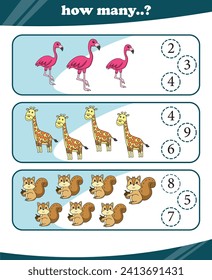 Worksheets for children counting animals vector