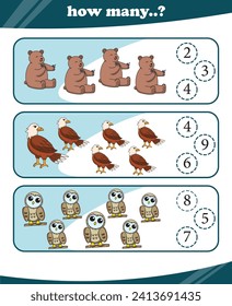 Worksheets for children counting animals vector