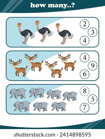 Worksheets for children counting animals vector