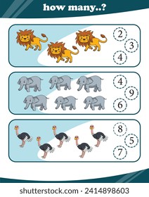 Worksheets for children counting animals vector