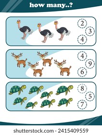 Worksheets for children counting animals vector