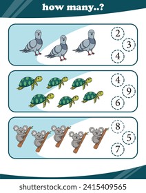 Worksheets for children counting animals vector