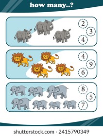 Worksheets for children counting animals vector