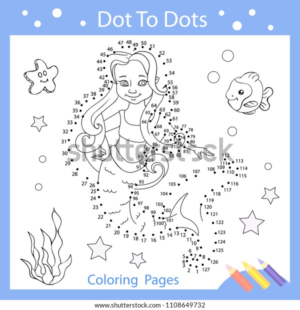 Worksheets Dot Dots Drawn Mermaid Children: vetor stock (livre de ...