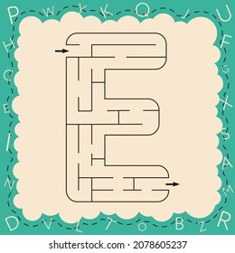 Worksheets for learning the alphabet. Activity book for kids. Maze game with the Letter E