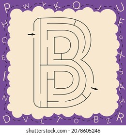 Worksheets for learning the alphabet. Activity book for kids. Maze game with the Letter B