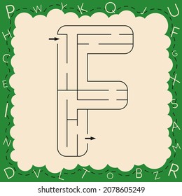 Worksheets for learning the alphabet. Activity book for kids. Maze game with the Letter F