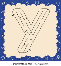Worksheets for learning the alphabet. Activity book for kids. Maze game with the Letter Y