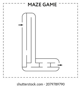 Worksheets for learning the alphabet. Black and white activity book for kids. Maze game with the Letter L