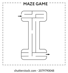 Worksheets for learning the alphabet. Black and white activity book for kids. Maze game with the Letter I