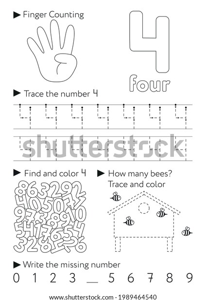 Worksheets Learning Numbers Learning Activity Kids Stock Vector 