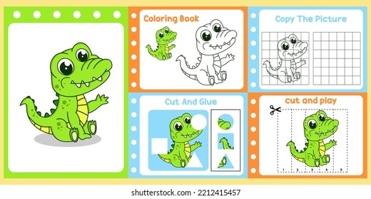 worksheets pack for kids with alligator vector