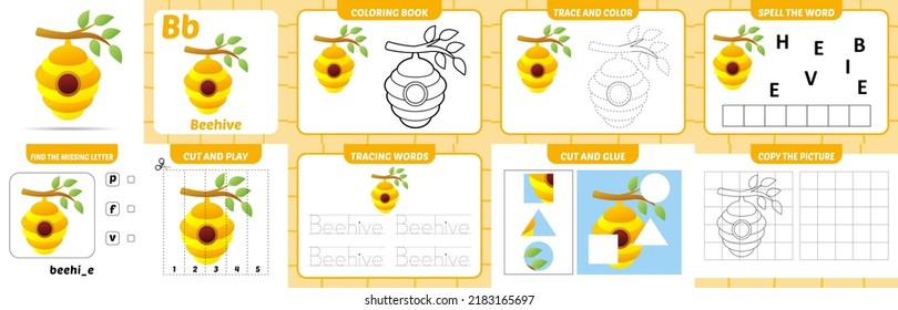 Worksheets Pack Kids Beehive Vector Stock Vector (Royalty Free