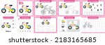 worksheets pack for kids with bicycle vector