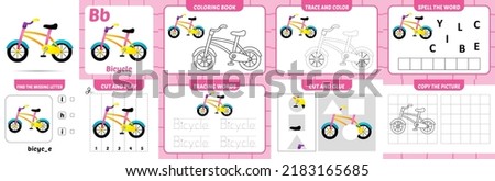 worksheets pack for kids with bicycle vector