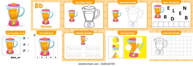 worksheets pack for kids with blender vector