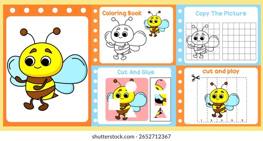 worksheets pack for kids a cute bee vector. 