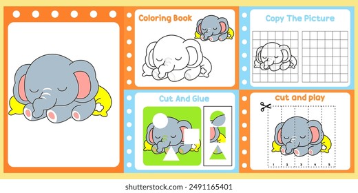 worksheets pack for kids a cute elephant vector. 