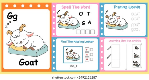 worksheets pack for kids a cute goat vector. 