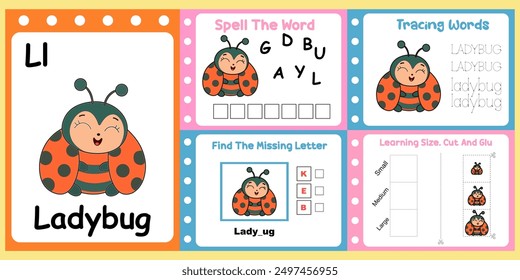 worksheets pack for kids a cute ladybug vector. 