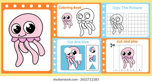 worksheets pack for kids a cute little jellyfish vector. 