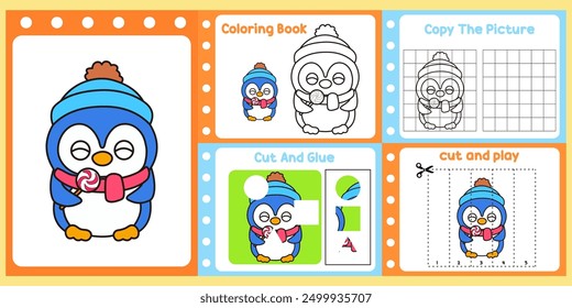 worksheets pack for kids a cute penguin vector. 
