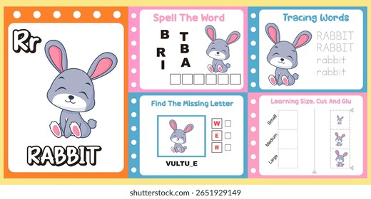 worksheets pack for kids a cute rabbit vector. 