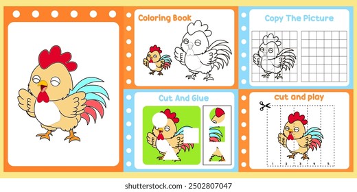 worksheets pack for kids a cute rooster vector. 