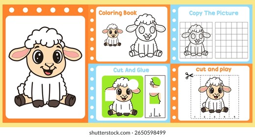 worksheets pack for kids a cute sheep vector. 