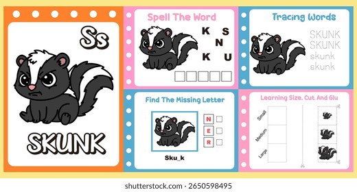 planilhas pacote para crianças um bonito vetor skunk. 
