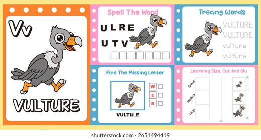 worksheets pack for kids a cute vulture vector. 