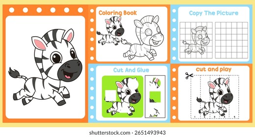 worksheets pack for kids a cute zebra vector. kids education