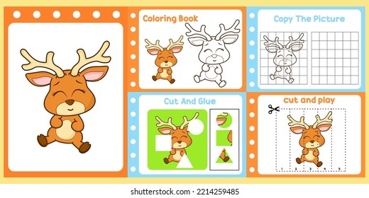 worksheets pack for kids with deer vector. children's study book