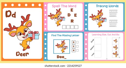 paquete de hojas de trabajo para niños con vector de ciervo. libro de estudios para niños