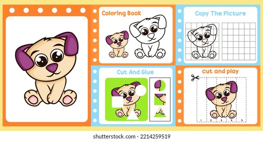 worksheets pack for kids with dog vector. children's study book