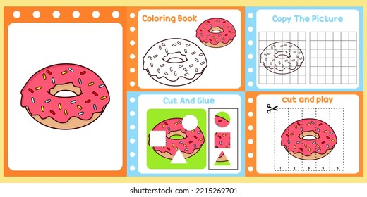 worksheets pack for kids with donuts vector. children's study book