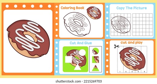 worksheets pack for kids with donuts vector. children's study book