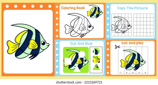 worksheets pack for kids with fish vector. children's study book