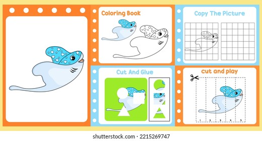 worksheets pack for kids with fish vector. children's study book