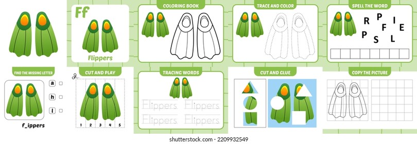 worksheets pack for kids with flippers vector