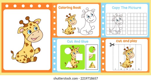 worksheets pack for kids with giraffe vector. children's study book