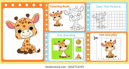 worksheets pack for kids a  giraffe vector. 
