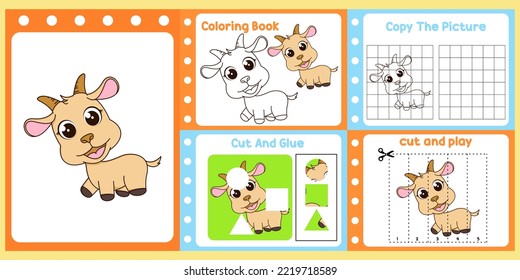 worksheets pack for kids with goat vector. children's study book