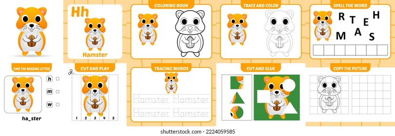 worksheets pack for kids with hamster vector