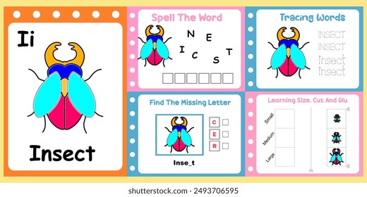 worksheets pack for kids an insect vector. 